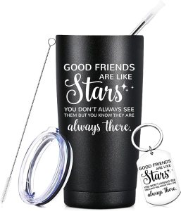 Good Friends Are Like Stars, Funny Birthday Gifts for Women Friends, Female Friend, Men, Mom, Sisters, Sometimes She is Alone, This is Her Reminder, Cute Mug Tumbler Cup 20 oz with A Keychain