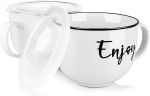 DAYYET Soup Mugs with Handle and Vented Lid, 26 oz Jumbo Coffee Mugs Soup Bowls, Ceramic Mugs for Cereal, Noodles, Ramen, Pasta, Salad, Dishwasher & Microwave Safe, Set of 2, White#NationalHomemadeSoupDay