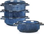 vicrays Ceramic Soup Bowls with Handles, 24 Oz Porcelain Soup Crocks for French Onion Soup, Cereal, Beef Stew, Chill, Pasta, Pot Pies, Microwave and Oven Safe, Set of 4 (Blue)#NationalHomemadeSoupDay
